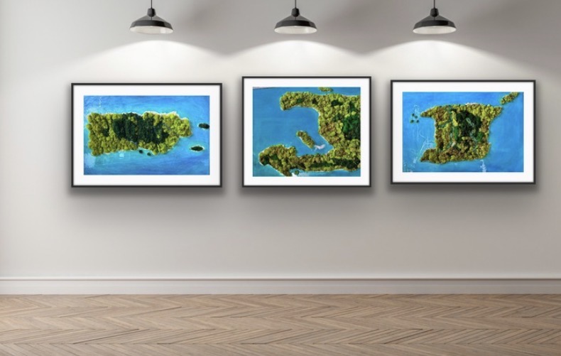 Three Dreamland Art Collection works displayed together in a gallery setting